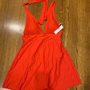 Red, one-piece, halter JCrew bathing suit